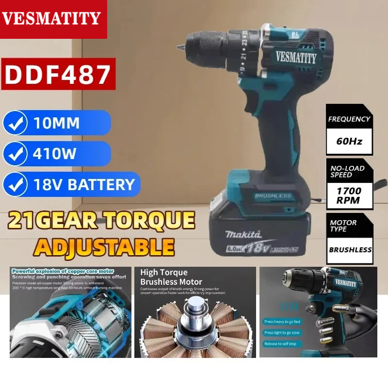 DDF487 10mm Brushless Cordless - Makita Drill Ddf484 ulasan dan harga